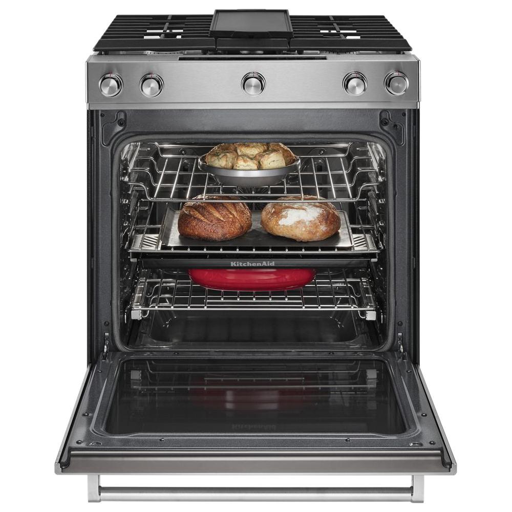 KitchenAid® KSDB900ESS 7.1 cu-ft 5-Burners Slide-In Convection Range with Baking Drawer, Stainless Steel thumbnail 4