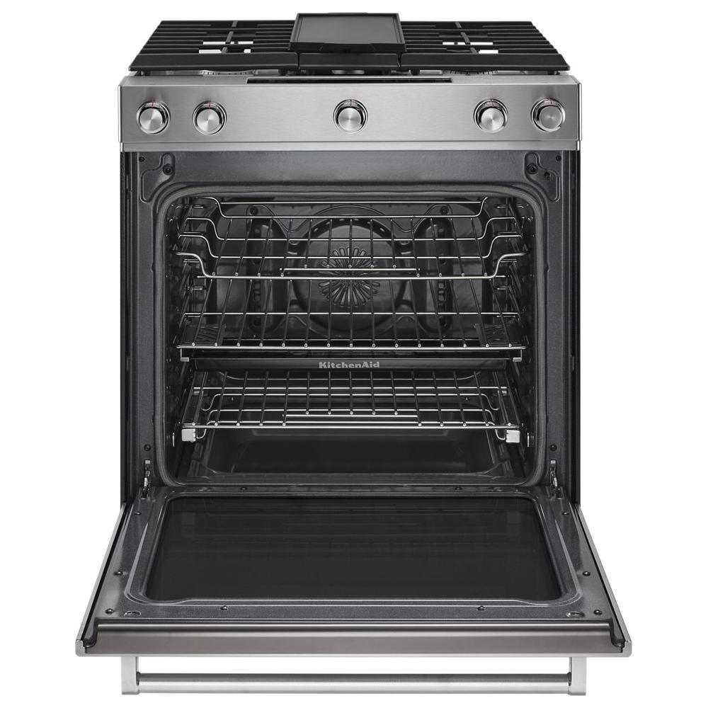 KitchenAid® KSDB900ESS 7.1 cu-ft 5-Burners Slide-In Convection Range with Baking Drawer, Stainless Steel thumbnail 3