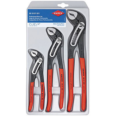 KNIPEX® 002007US1 Pliers Set, 7 1/4 in, 10 in, 12 in OAL, 1-1/2 in, 2 in, 2-3/4 in Jaw Opening, Dipped Handle