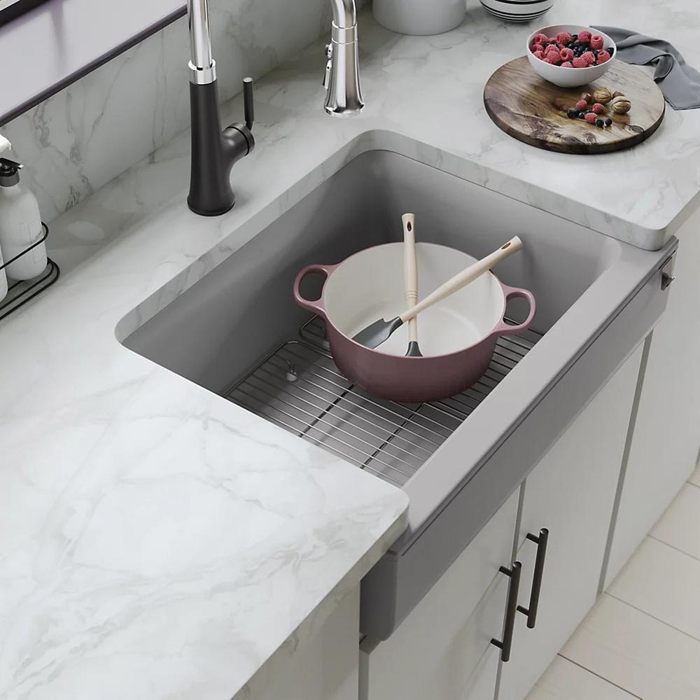 Kohler® Cairn® K-25785-CM1 Farmhouse Kitchen Sink With Short Apron, Neoroc®, Matte Black