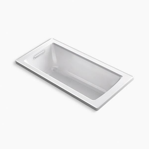 Kohler® Archer® K-1946-0 Bathtub, Soaking Bath Therapy, Rectangular, 60 in L, 30 in W, End Drain Location, White