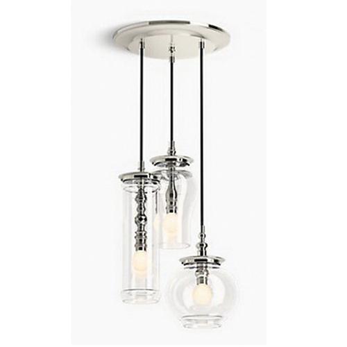 Kohler® Damask™ K-23341-PE03-SNL Pendant Light, 180 W Fixture, 120 V, Fluorescent Bulb, 3 -Bulb, 1350 Lumens