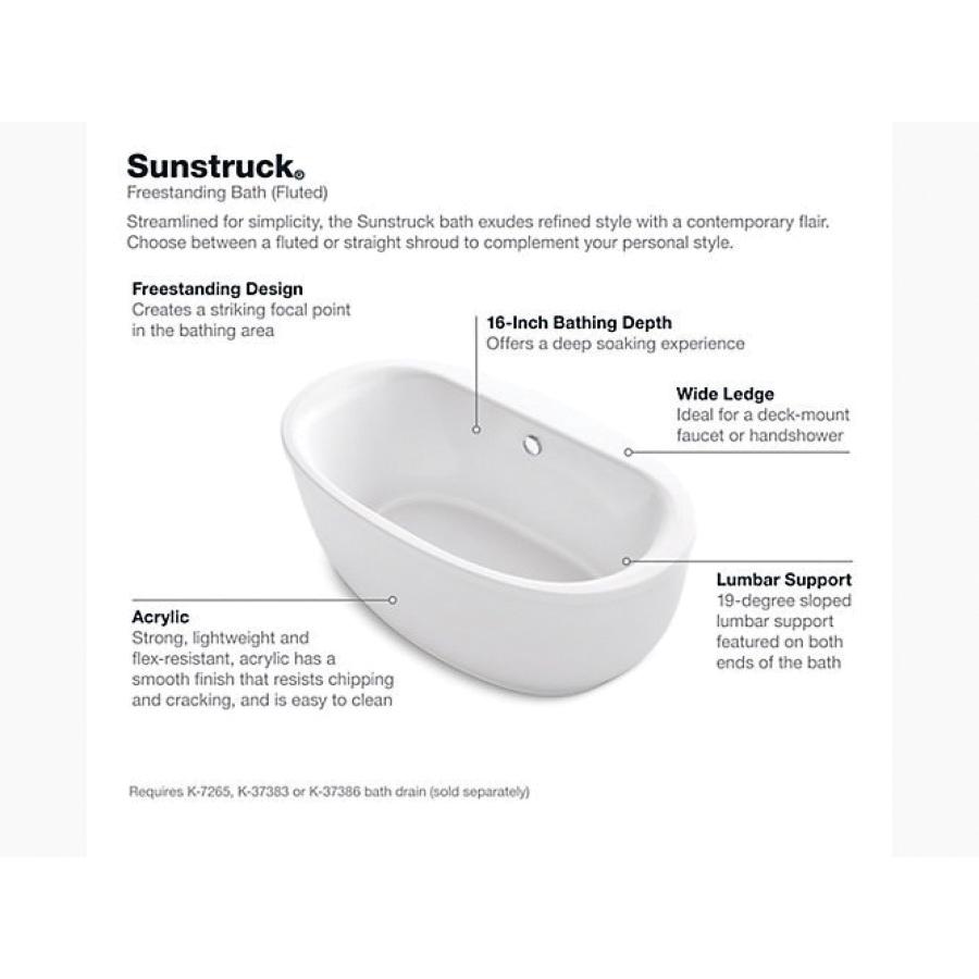 Kohler® Sunstruck® K-24002-0 Bathtub With Fluted Shroud, Soaking Bath Therapy, Oval, 60-11/16 in L, 34-11/16 in W thumbnail 4