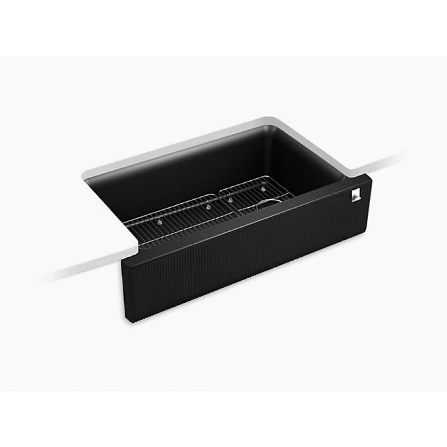 Kohler® Cairn® K-25788-CM1 Farmhouse Kitchen Sink With Fluted Design and Tall Apron, Rectangular, Neoroc Composite thumbnail 3