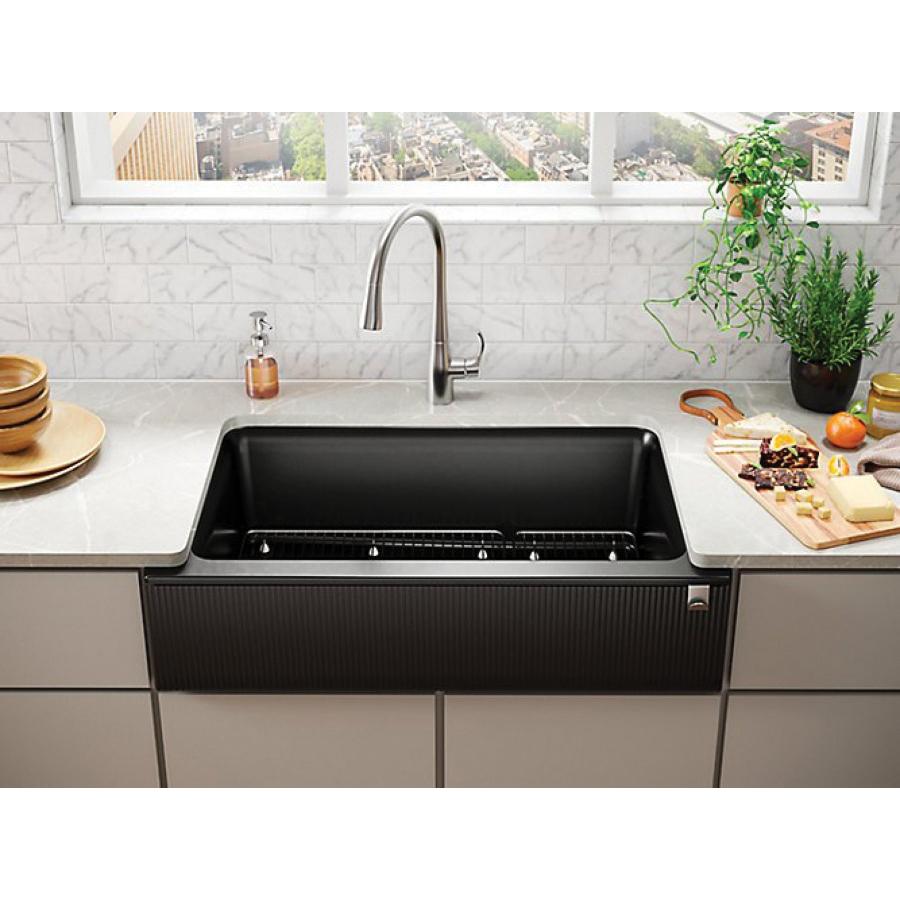 Kohler® Cairn® K-25788-CM1 Farmhouse Kitchen Sink With Fluted Design and Tall Apron, Rectangular, Neoroc Composite
