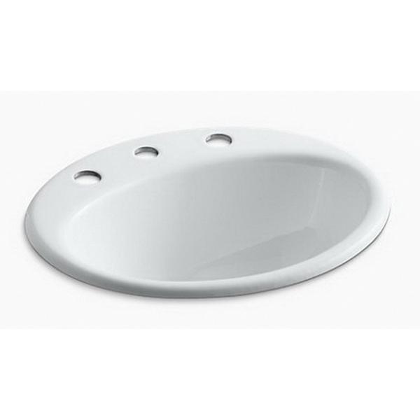 Kohler® Farmington® K-2905-8-0 Bathroom Sink, Oval, 3-Hole, Iron, White, Enamel