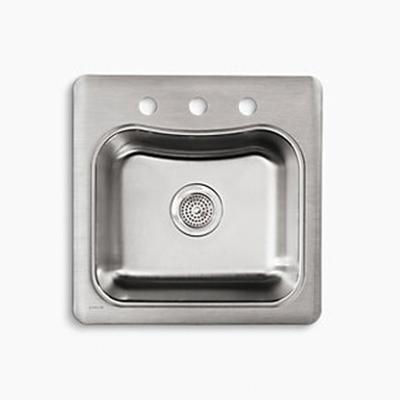 Kohler® Staccato™ K-3363-3-NA Bar Sink, Square, 3-Faucet Hole, Stainless Steel
