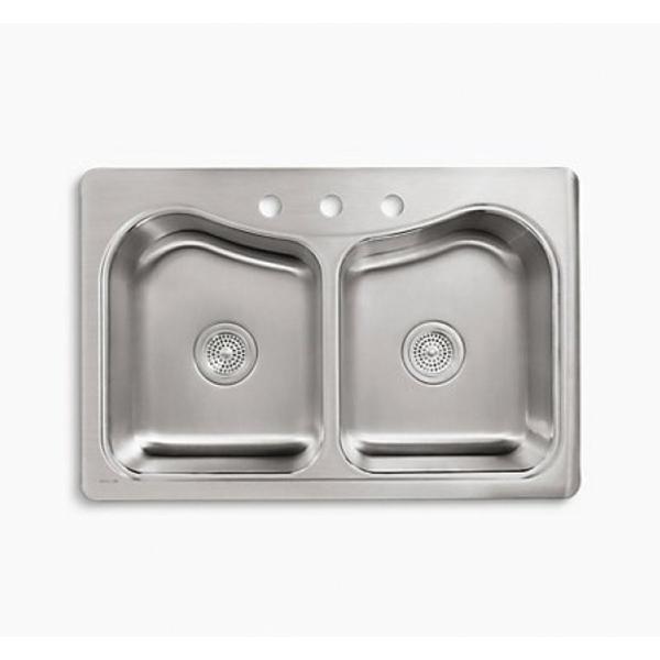 Kohler® Staccato™ K-3369-3-NA Kitchen Sink, Rectangular, 3 -Hole, Stainless Steel