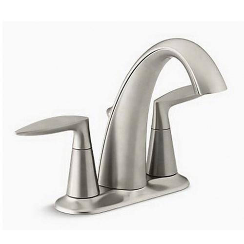 Kohler Alteo® K-45100-4-BN 2 Lever Handle Centerset Lavatory Faucet With Pop-Up Drain and Tailpiece, 1.5 gpm, at 60 psi Brushed Nickel