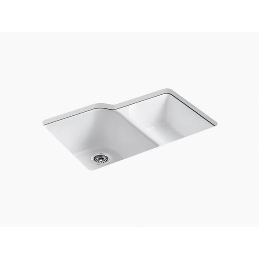 Kohler® Executive Chef™ K-5931-4U-0 Large/Medium Kitchen Sink, Rectangular, 4 -Hole, Cast Iron, White, Enamel thumbnail 2
