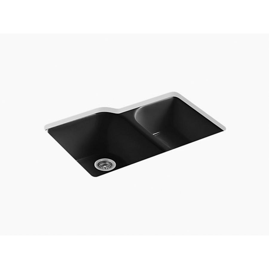 Kohler® Executive Chef™ K-5931-4U-7 Large/Medium Kitchen Sink, Rectangular, 4 -Hole, Cast Iron, Black, Enamel thumbnail 2