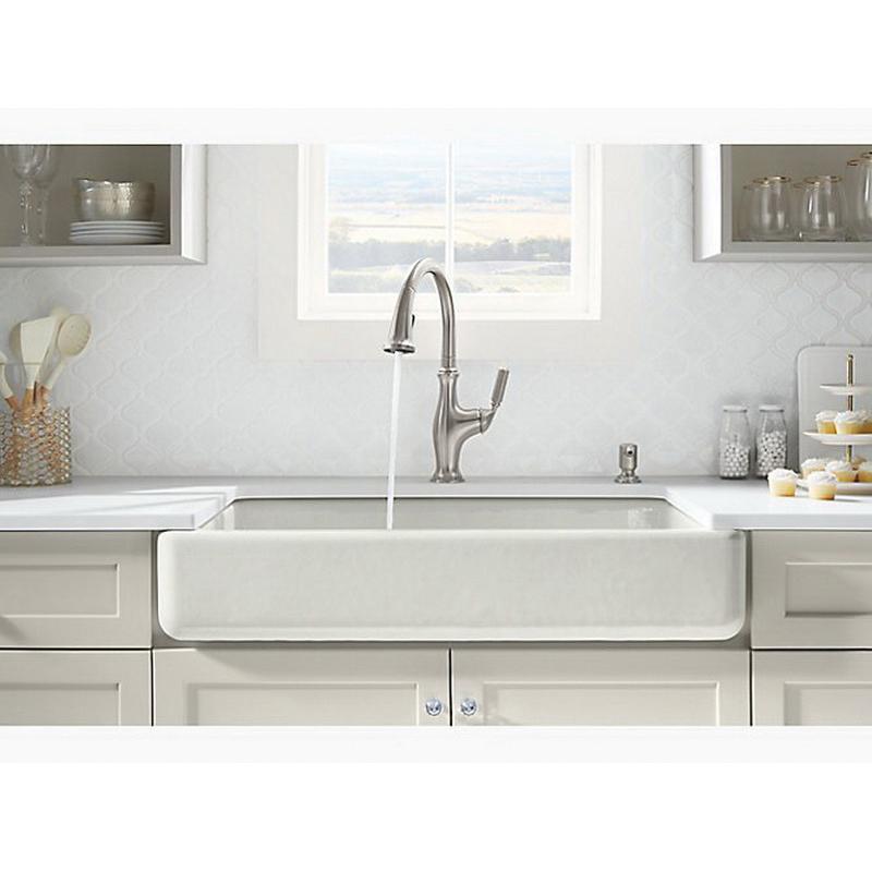 Kohler® Whitehaven® K-6426-0 Farmhouse Kitchen Sink With Short Apron, Rectangular, Cast Iron, White thumbnail 3