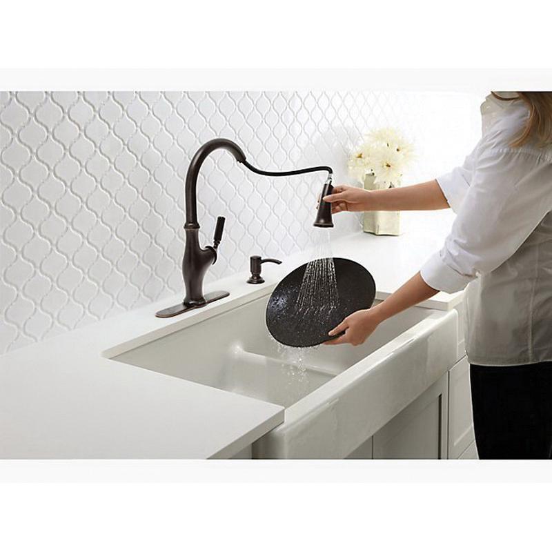 Kohler® Whitehaven® K-6426-0 Farmhouse Kitchen Sink With Short Apron, Rectangular, Cast Iron, White thumbnail 2