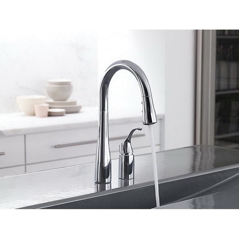 Kohler® Simplice® K-649-CP Kitchen Faucet, Deck, Pull-Down, Polished Chrome