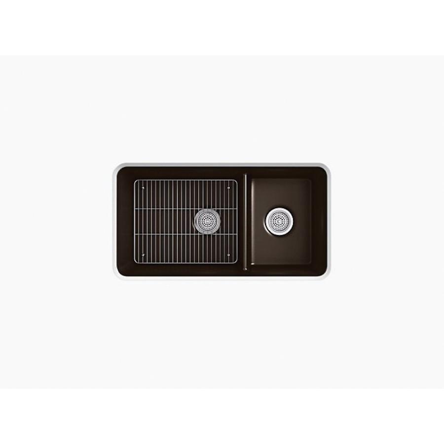 Kohler® Cairn® K-8204-CM3 Large/Medium Kitchen Sink With Rack, Rectangular, Neoroc Composite, Taupe, Matte