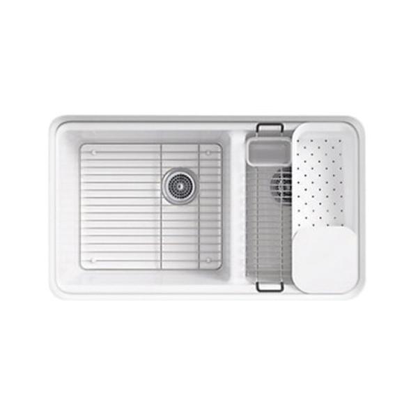Kohler® Riverby® K-8669-5UA3-0 Large/Medium Kitchen Sink, Rectangular, 5 -Hole, Cast Iron, White, Enamel