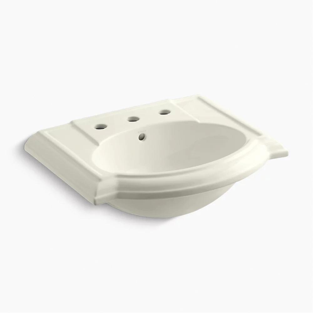 Kohler K-2287-8 Devonshire® Classic 8 inch Center Faucet Vitreous China Oval Pedestal Sink Basin, 24-1/8 inch L x 19-3/4 inch W, Biscuit