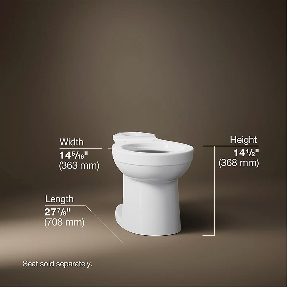 Kohler® Kingston™ K-25096-0 Toilet Bowl, Round, 1.28 gpf Flush Rate, 12 in Rough-In, Floor Mounting, Vitreous China thumbnail 4