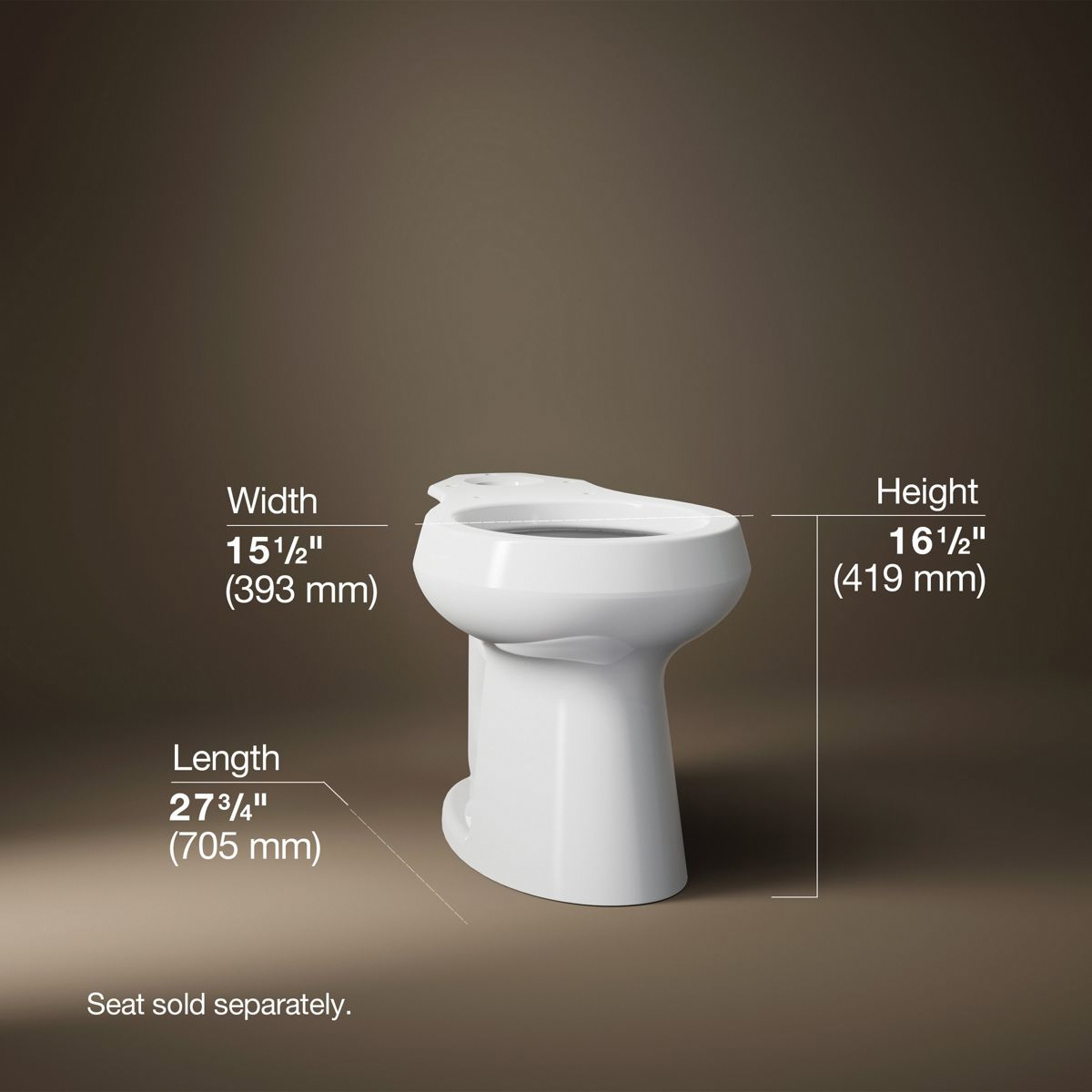 Kohler® Highline® K-5393-0 Toilet Bowl, Round, 1.28 gpf Flush Rate, 12 in Rough-In, Floor Mounting, Vitreous China thumbnail 4