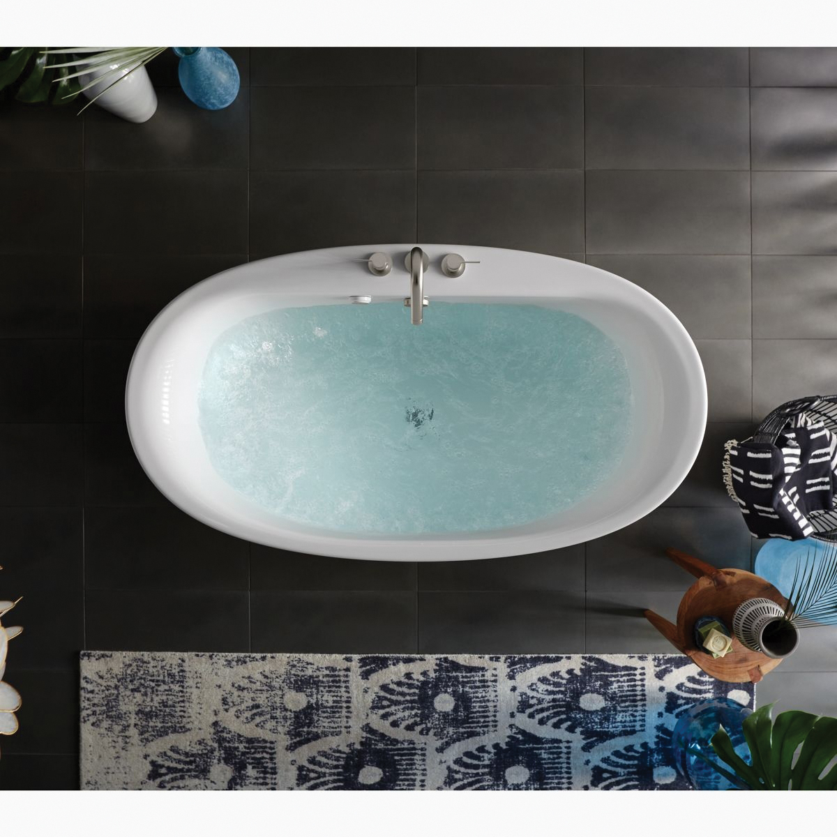 Kohler® Sunstruck® K-6368-0 Bathtub, Soaking Bath Therapy, Oval, 65-1/2 in L, 35-1/2 in W, Center Drain Location thumbnail 2