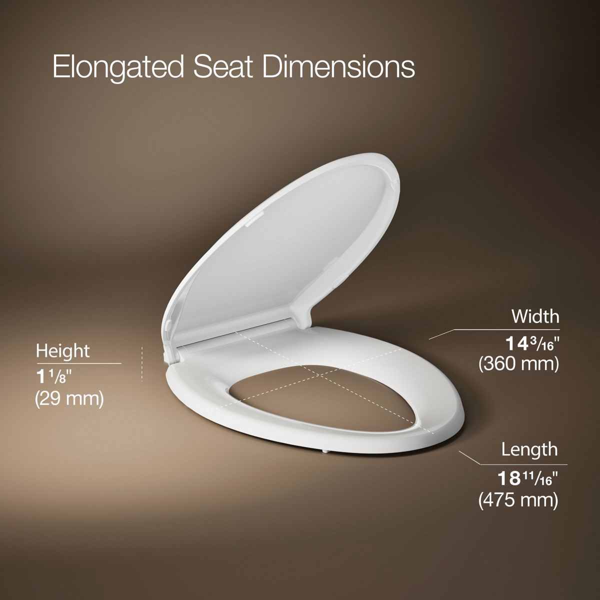 Kohler® Cachet® K-7315-0 Toilet Seat, Elongated, Plastic, White, 18-1/16 in L x 14-3/16 in W x 1-1/8 in H thumbnail 2