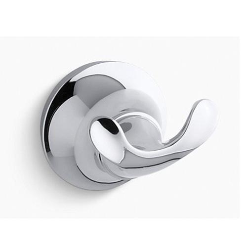 Kohler® Forte® K-11375 Sculpted, Double Brass Robe Hook, 2-1/2 inch x 2-11/16 inch x 2-27/64 inch, Polished Chrome