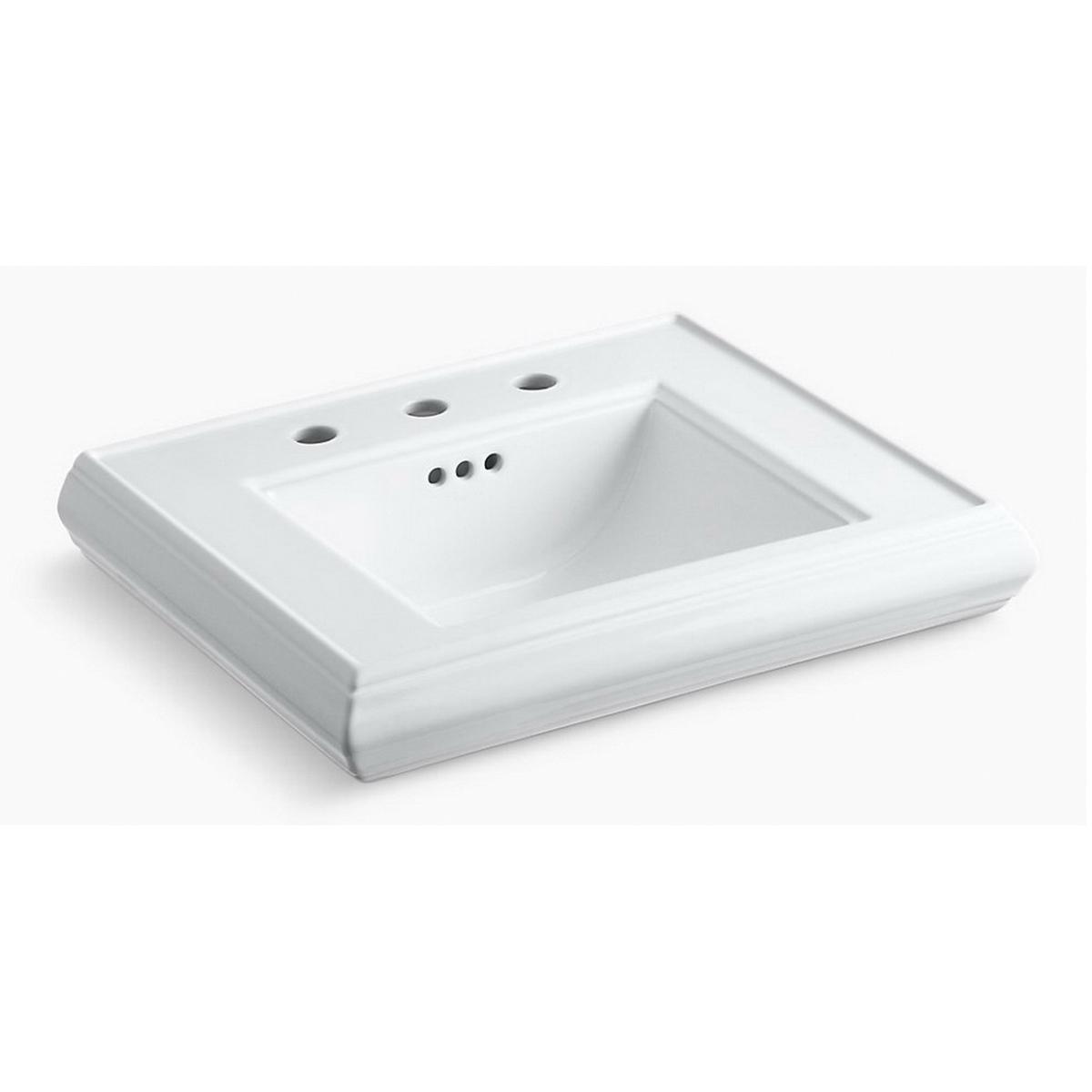Kohler K-2239-8 Memoirs® Classic 8 inch Center Faucet Fireclay Rectangle Pedestal Sink Basin, 24 inch L x 19-3/4 inch W, White