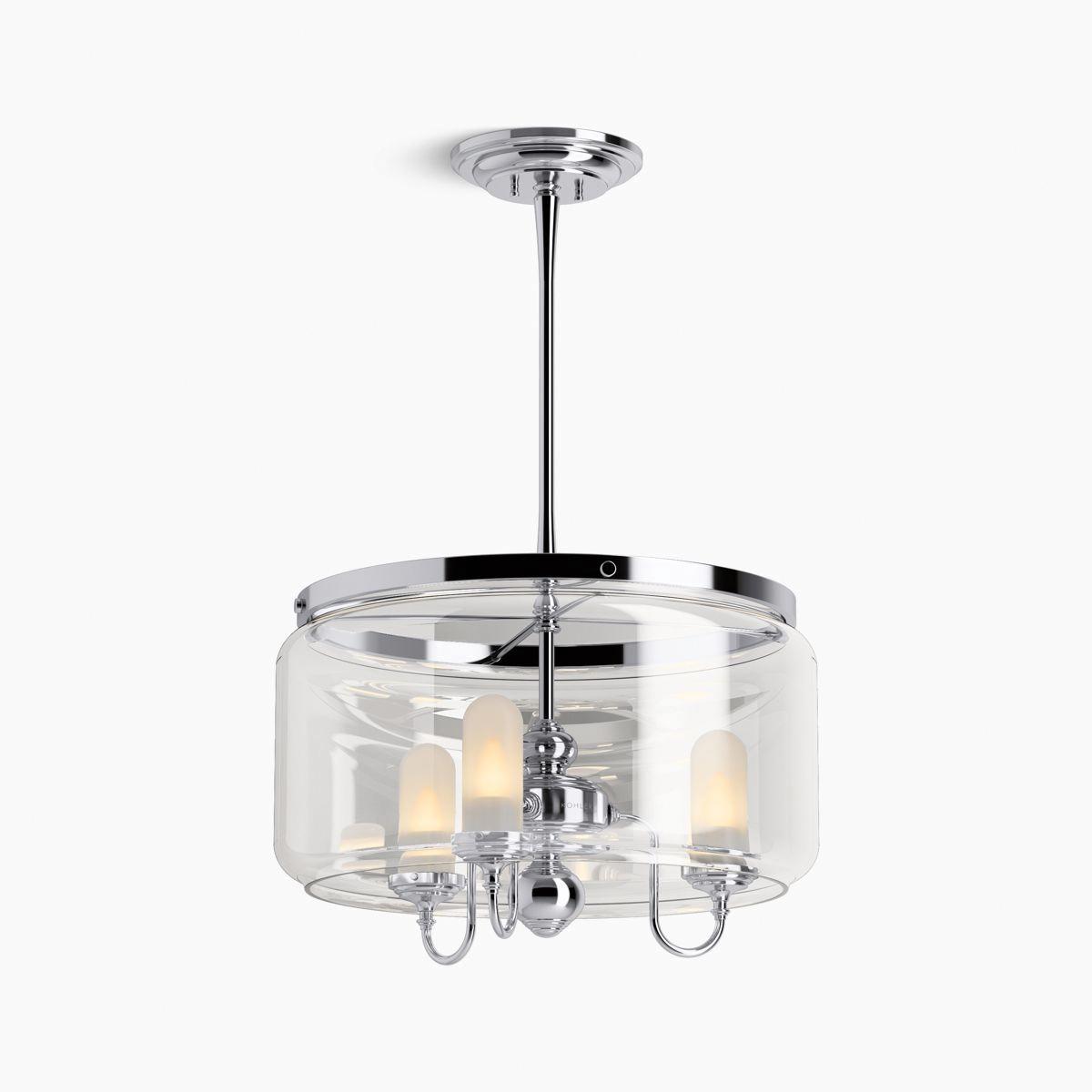 Kohler® Artifacts® K-22656-CH03-CPL Chandelier, 120 W Fixture, 120 V, 3-Bulb, 1200 Lumens, 3000 K, Frosted Lens