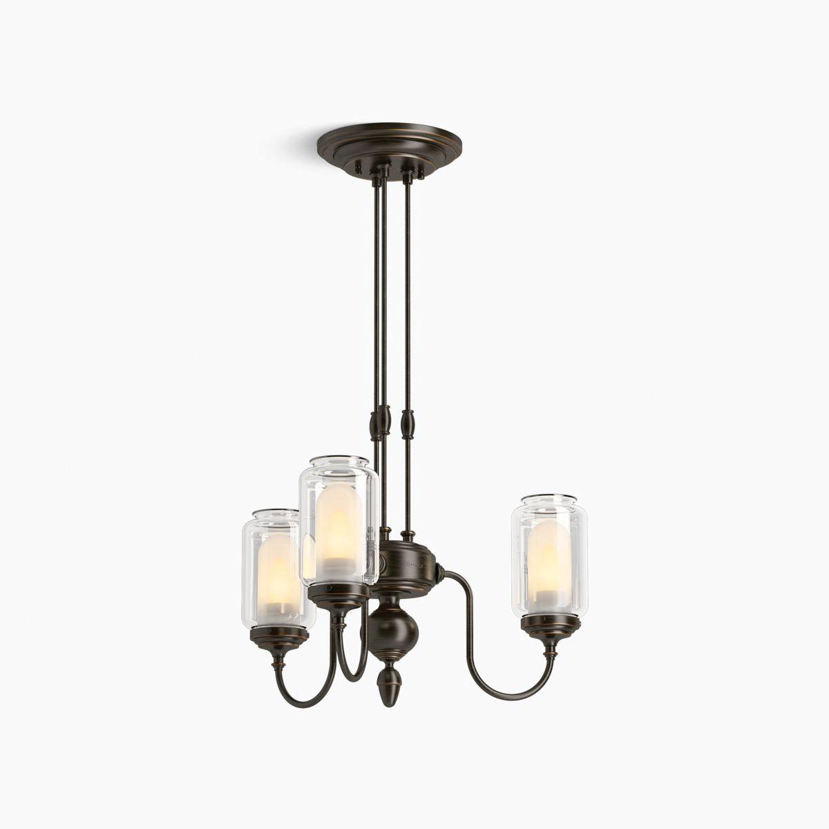 Kohler® Artifacts® K-22657-CH03-BZL Chandelier, 120 W Fixture, 120 V, 3-Bulb, 1200 Lumens, 3000 K, Frosted Lens thumbnail 3