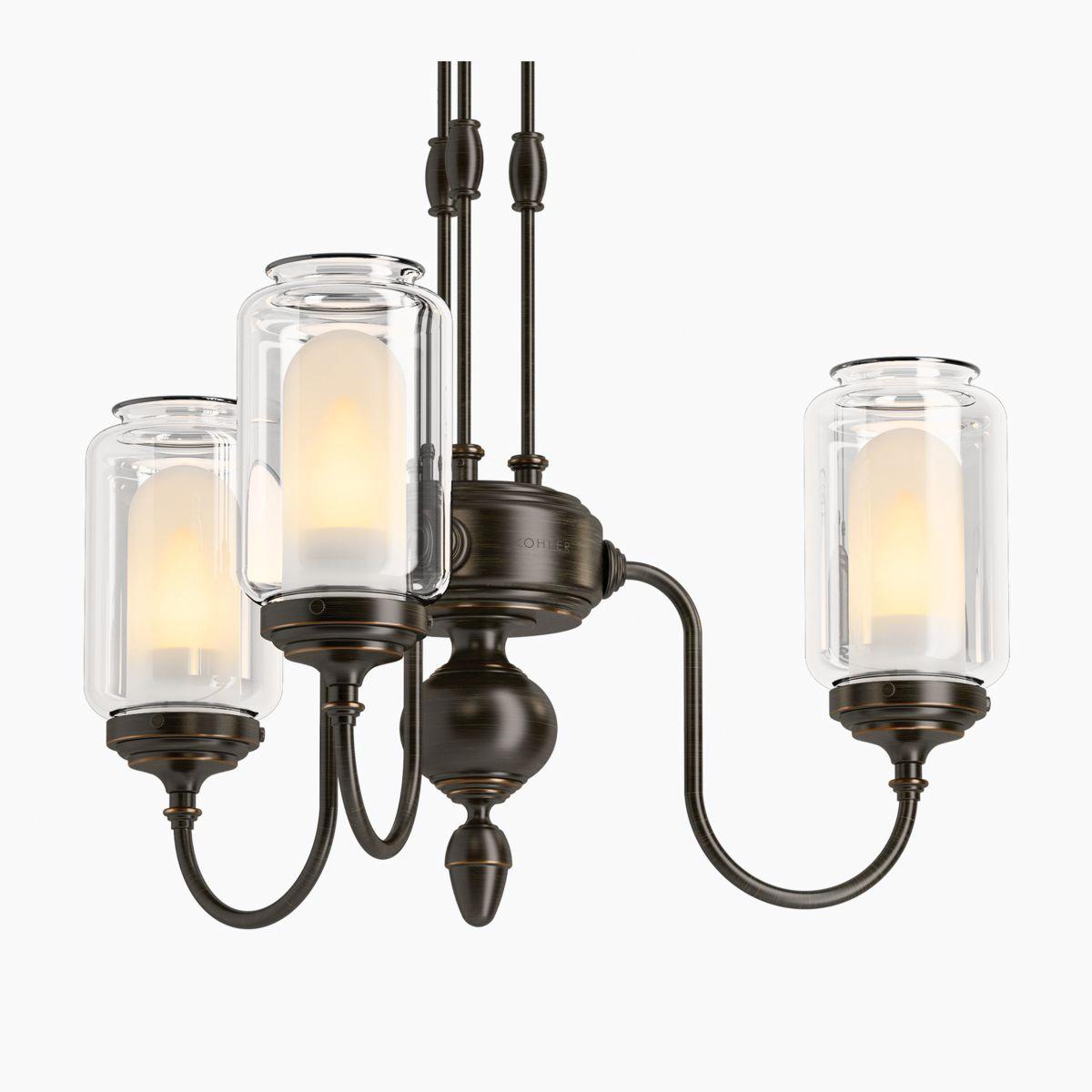 Kohler® Artifacts® K-22657-CH03-BZL Chandelier, 120 W Fixture, 120 V, 3-Bulb, 1200 Lumens, 3000 K, Frosted Lens thumbnail 4