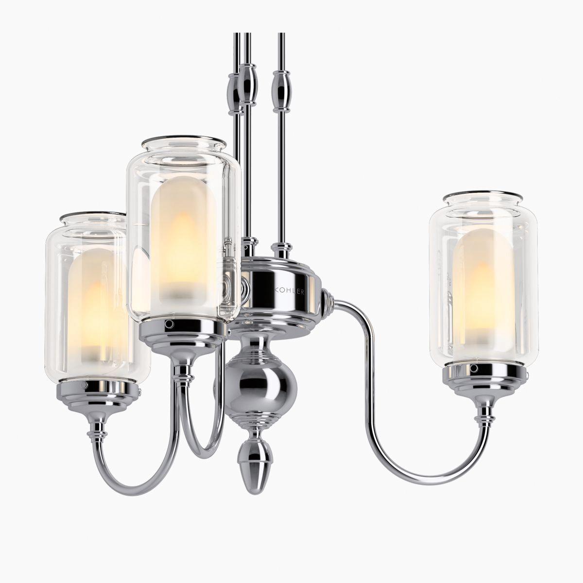 Kohler® Artifacts® K-22657-CH03-BZL Chandelier, 120 W Fixture, 120 V, 3-Bulb, 1200 Lumens, 3000 K, Frosted Lens thumbnail 2