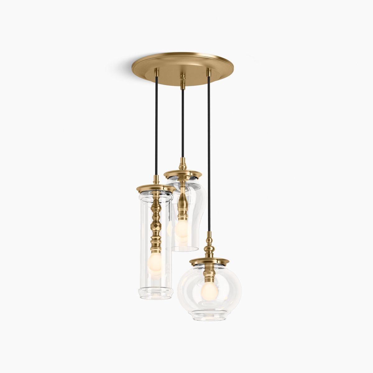 Kohler® Damask® K-23341-PE03-BGL Pendant Light, 180 W Fixture, 120 V, Fluorescent Bulb, 3-Bulb, 1350 Lumens, 3000 K thumbnail 3