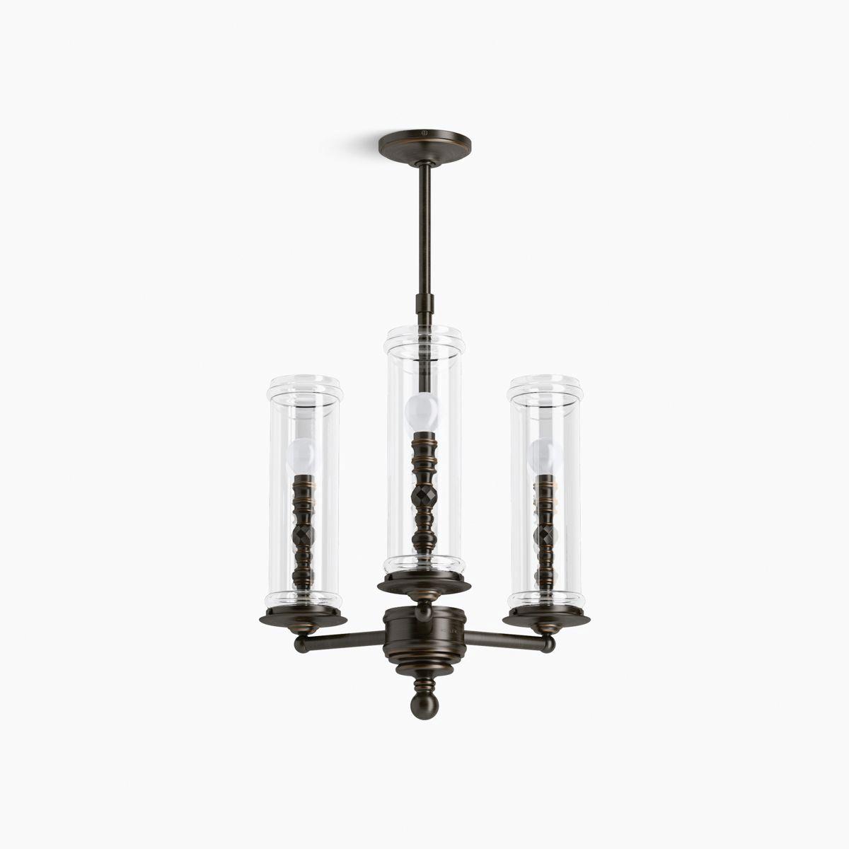 Kohler® Damask® K-23342-CH03-BZL Chandelier, 120 V, 3-Bulb, 1350 Lumens, 3000 K, Brass Fixture, Ceiling Mounting