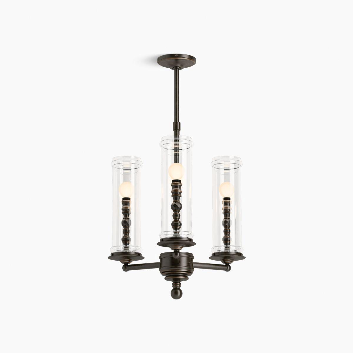 Kohler® Damask® K-23342-CH03-BZL Chandelier, 120 V, 3-Bulb, 1350 Lumens, 3000 K, Brass Fixture, Ceiling Mounting thumbnail 3