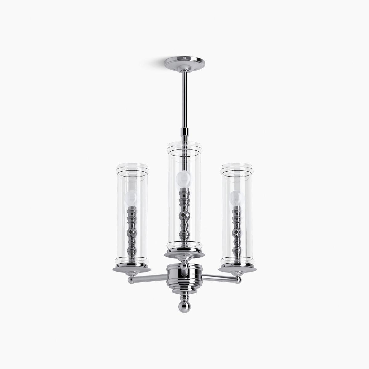 Kohler® Damask® K-23342-CH03-CPL Chandelier, 120 V, 3-Bulb, 1350 Lumens, 3000 K, Brass Fixture, Ceiling Mounting thumbnail 2