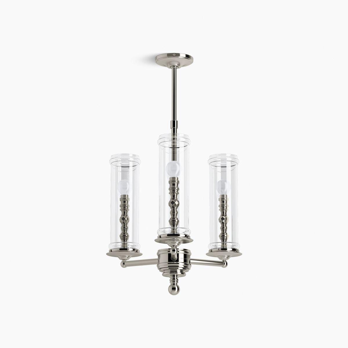 Kohler® Damask® K-23342-CH03-SNL Chandelier, 120 V, 3-Bulb, 1350 Lumens, 3000 K, Brass Fixture, Ceiling Mounting thumbnail 3