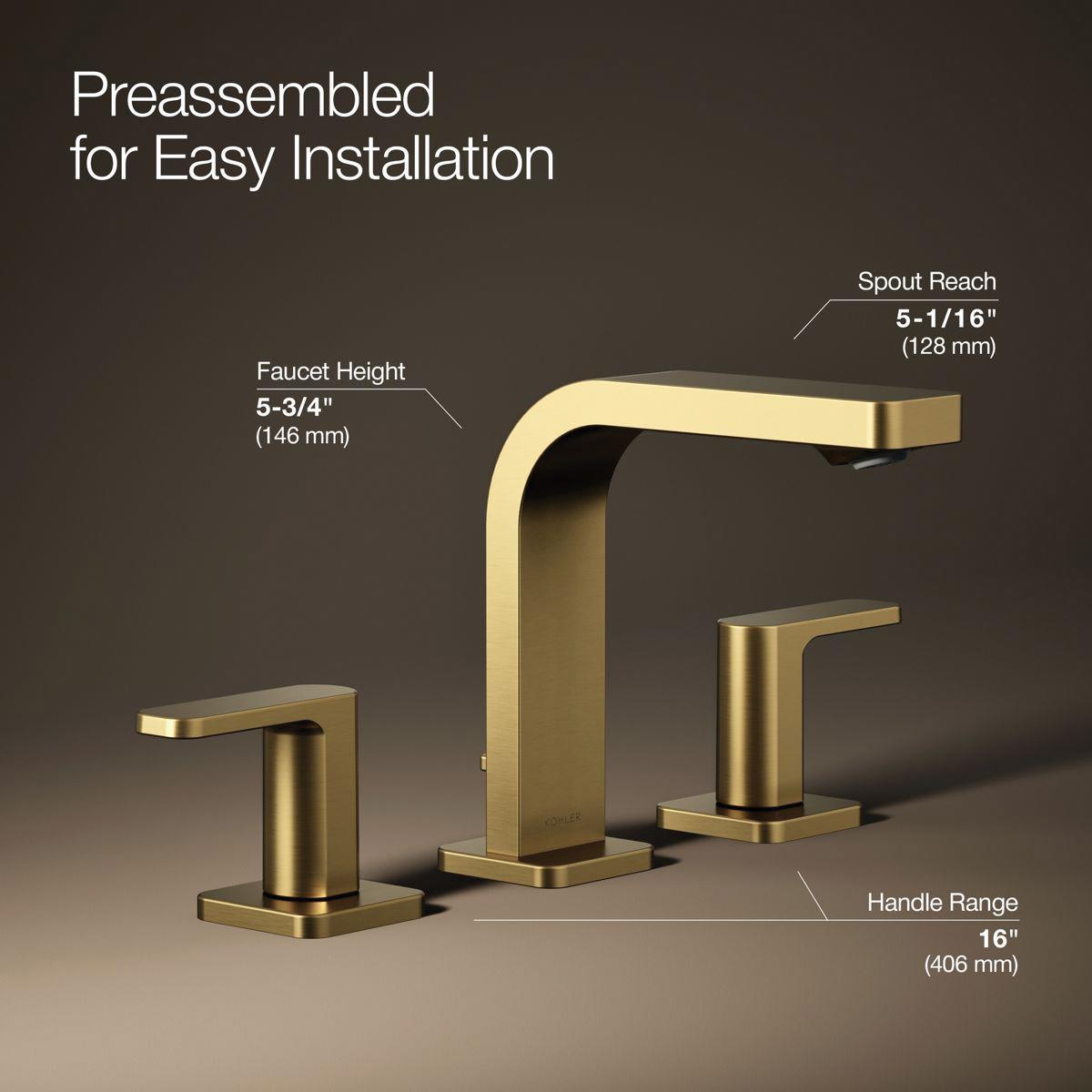 Kohler® Parallel® K-23484-4-2MB Bathroom Sink Faucet, 2-Handle, Deck, Widespread, Vibrant® Brushed Moderne Brass thumbnail 4