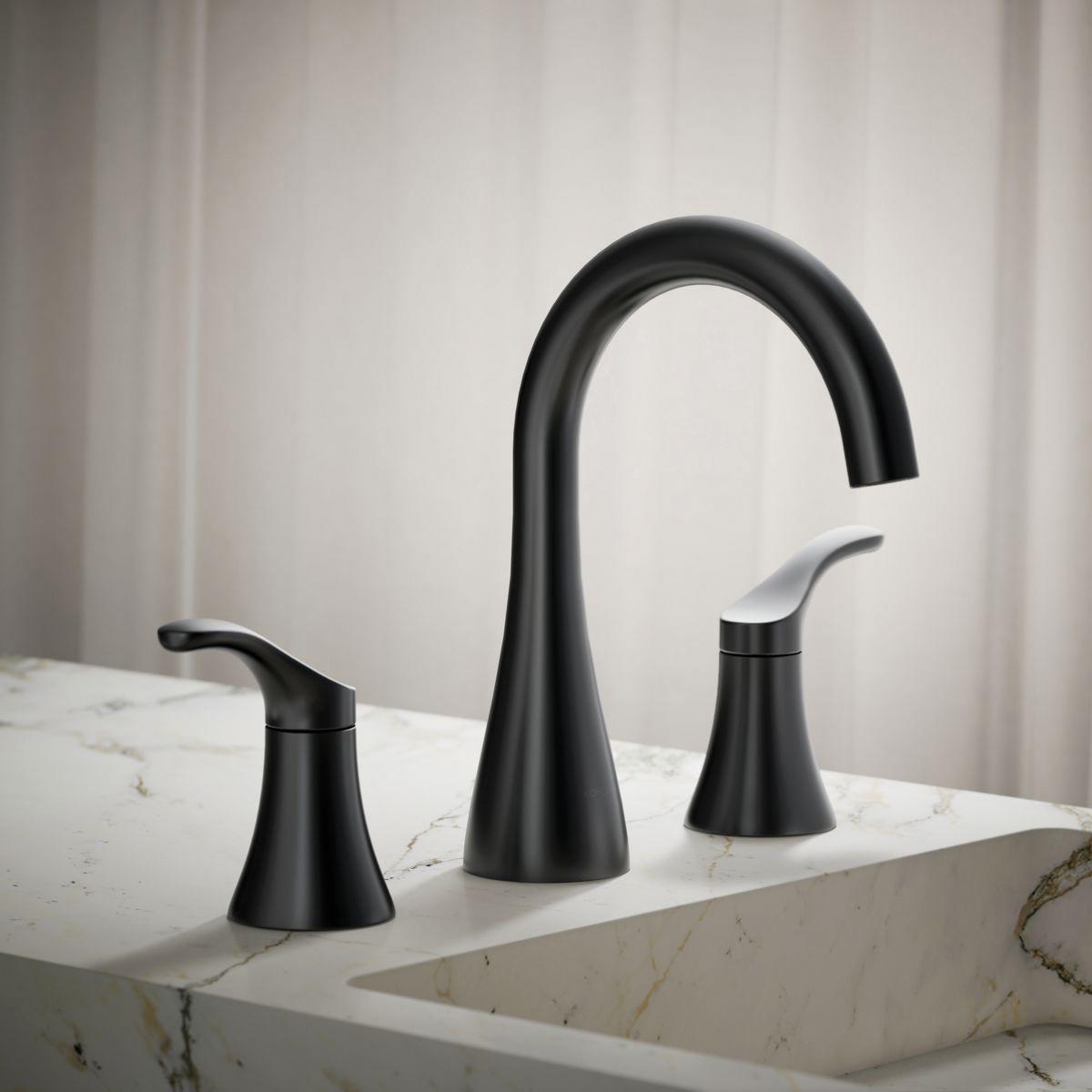 Kohler® Simplice® K-27390-4K-BL Bathroom Sink Faucet, 2-Handle, Deck, Widespread, Clicker, Matte Black