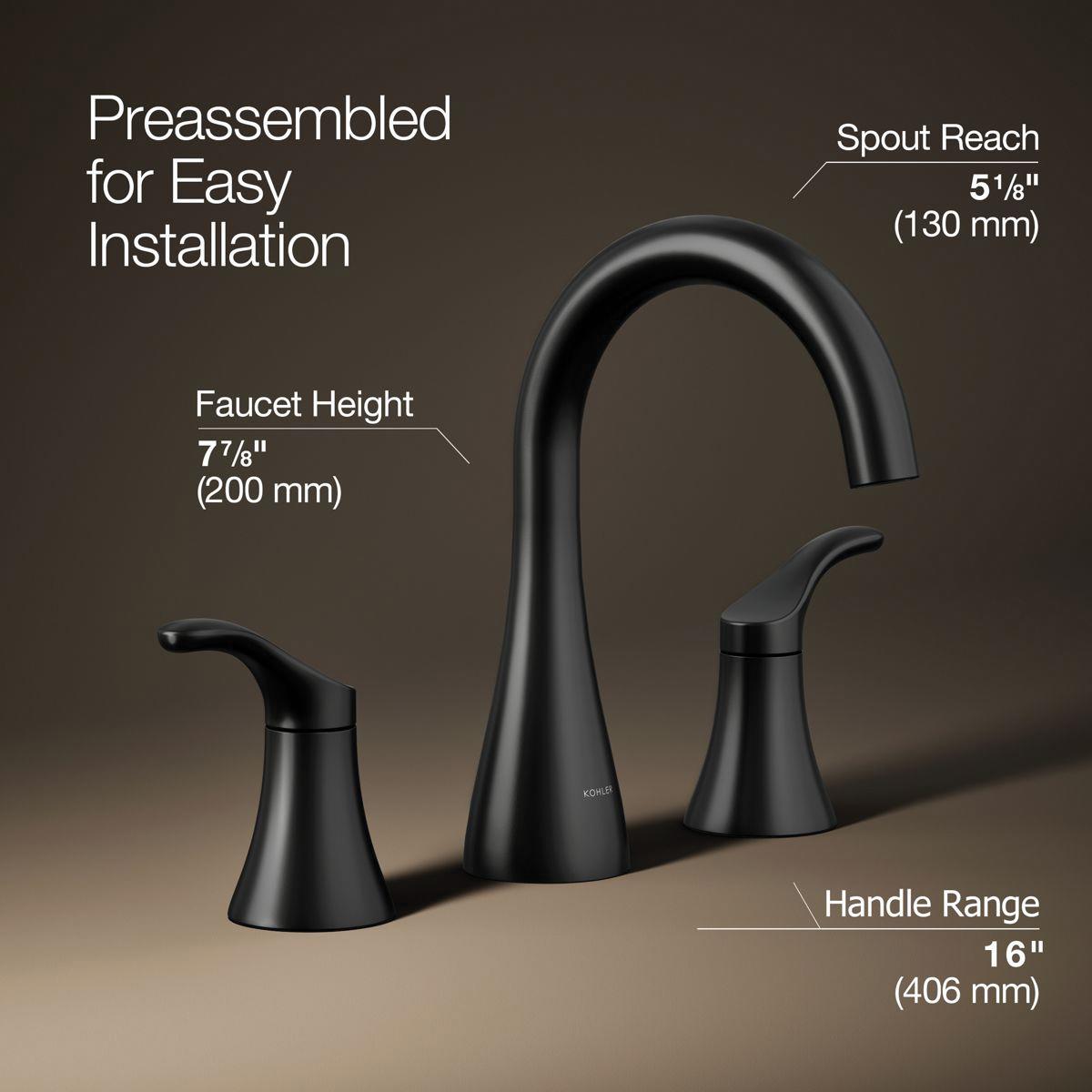Kohler® Simplice® K-27390-4K-BL Bathroom Sink Faucet, 2-Handle, Deck, Widespread, Clicker, Matte Black thumbnail 2