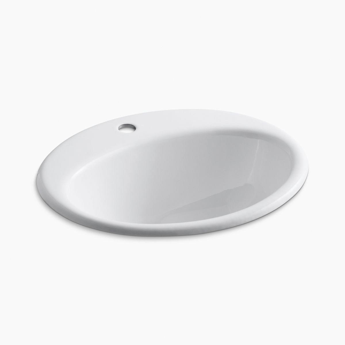 Kohler Farmington® K-25-1-0 1-Basin Cast Iron Self-Rimming Countertop Lavatory, 19-1/4 inch x 16-1/4 inch, White