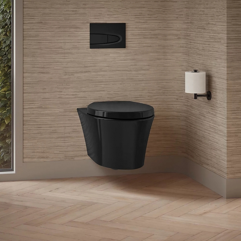 Kohler® Veil® K-31539-7 Wall-Hung Dual-Flush Compact Toilet, Elongated Bowl, 8-1/4 in H Rim, 8-13/16 in Rough-In, Black thumbnail 2