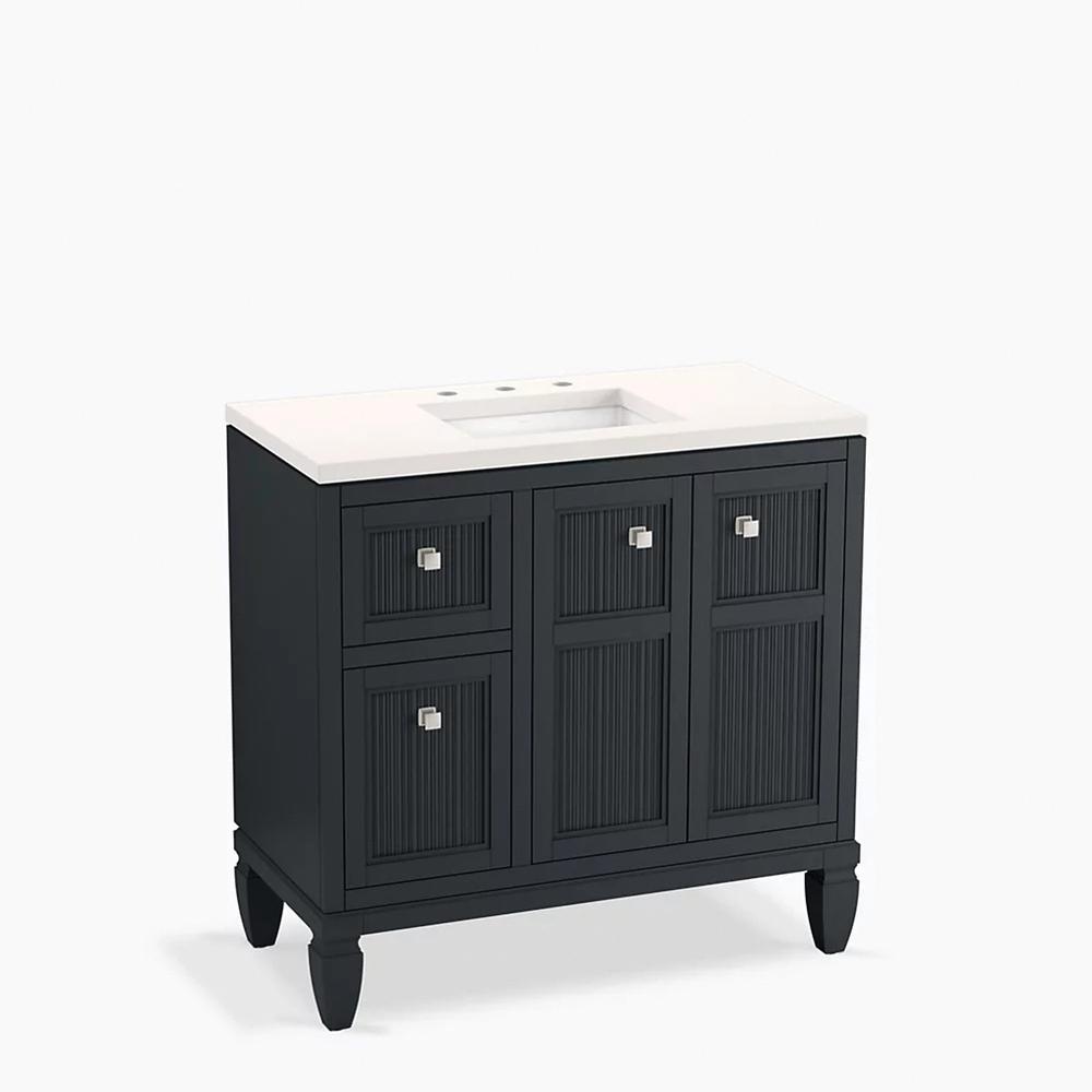 Kohler® Hearthaven® K-33537-ASB-1WX Bathroom Vanity Cabinet With Sink and Quartz Top, 1-Sink, Undermount Sink