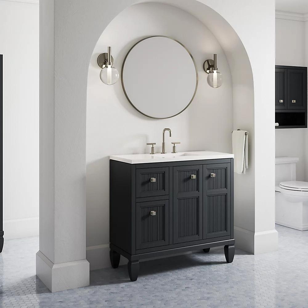 Kohler® Hearthaven® K-33537-ASB-1WX Bathroom Vanity Cabinet With Sink and Quartz Top, 1-Sink, Undermount Sink thumbnail 3