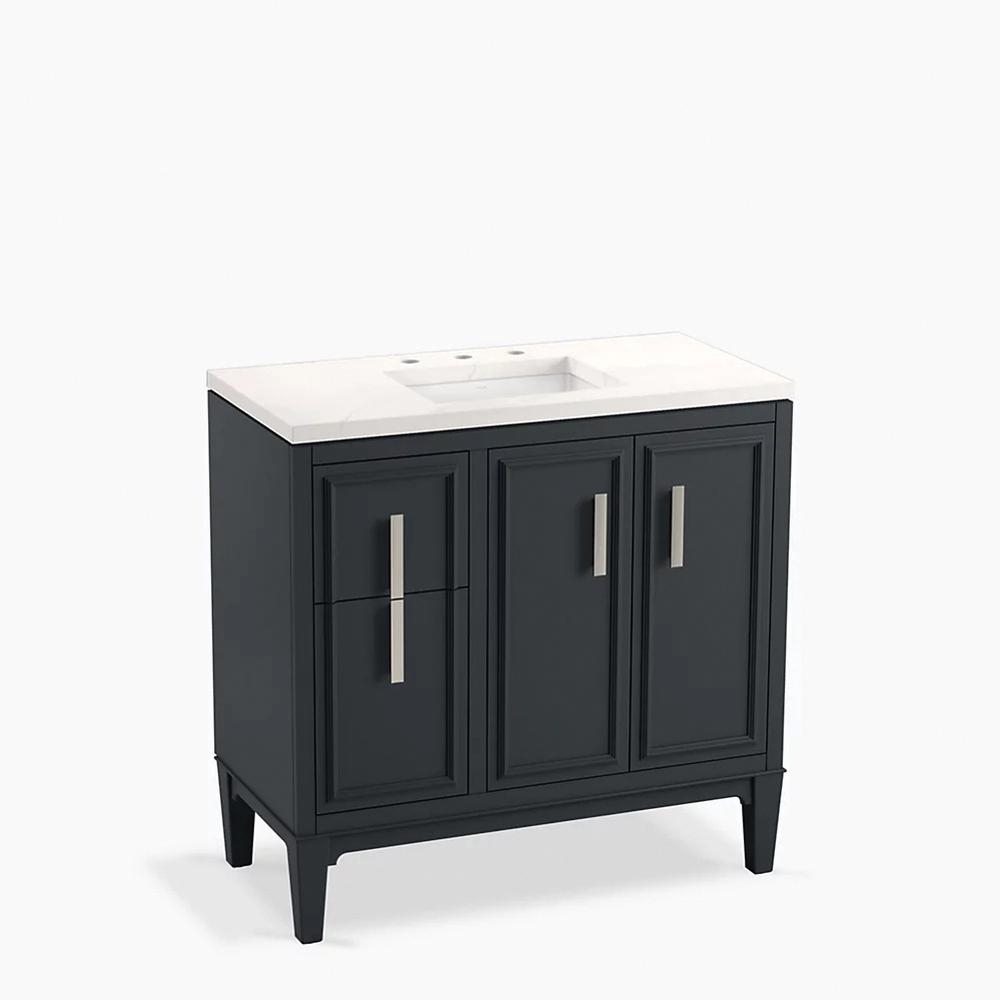 Kohler® Southerk® K-33545-ASB-1WX Bathroom Vanity Cabinet With Sink and Quartz Top, 1-Sink, Undermount Sink, 2-Door