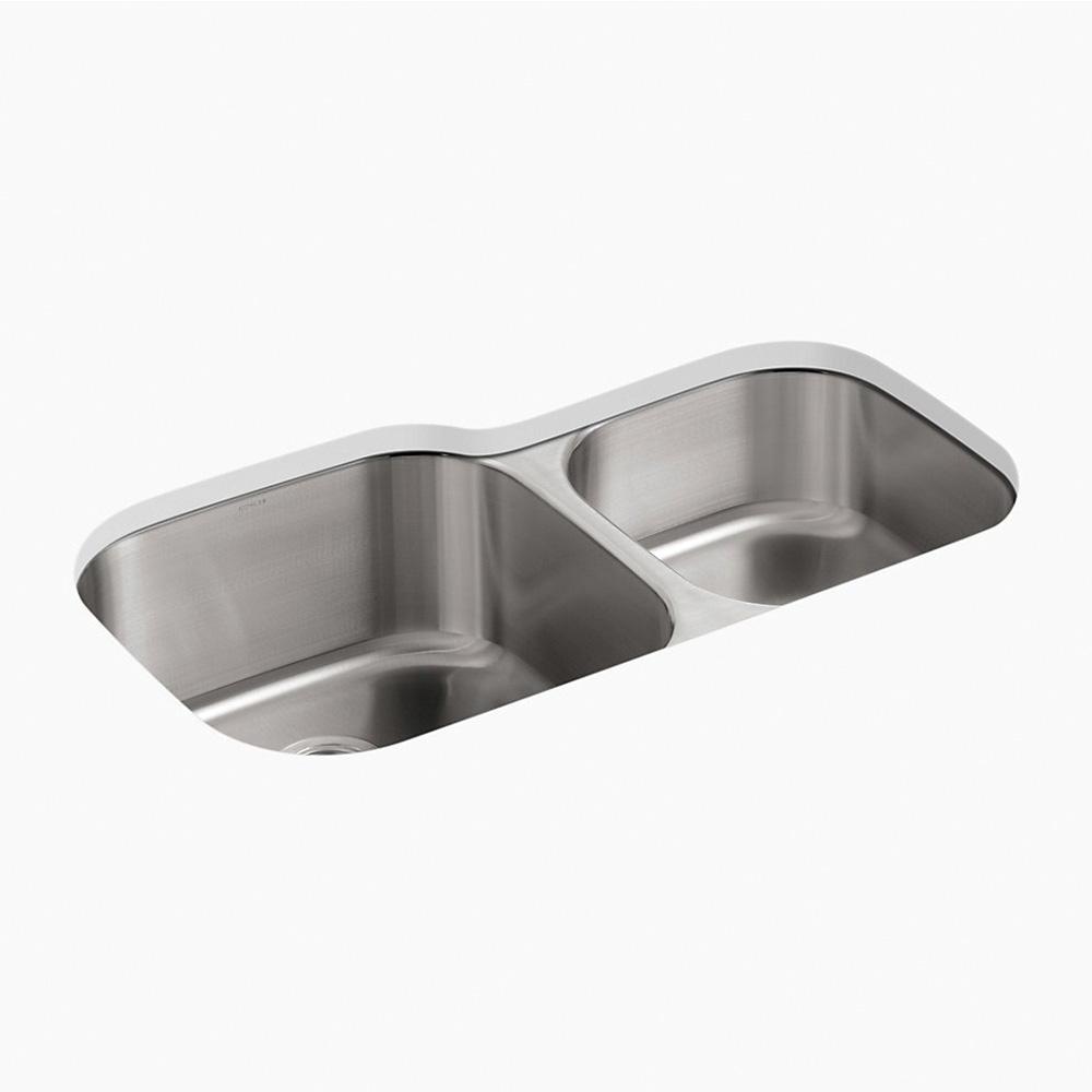 Kohler Undertone® K-3356-NA 2-Basin Stainless Steel Undermount Kitchen Sink, 35-1/8 inch x 20-1/8 inch, 18 ga