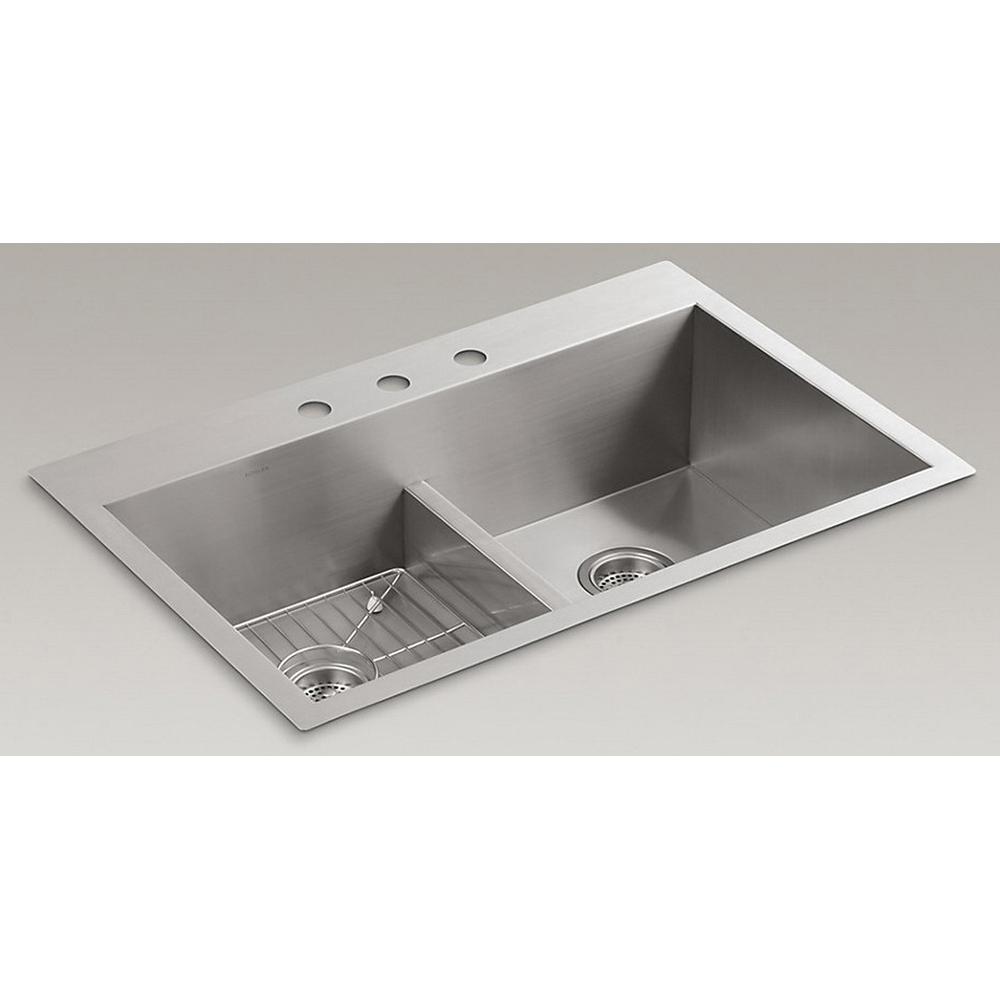 Kohler® Vault™ K-3838-3-NA Kitchen Sink, Rectangular, 3 -Hole, Stainless Steel