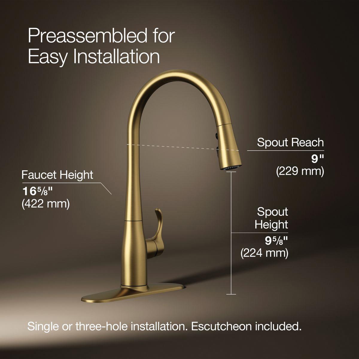 Kohler® Simplice® K-596-2MB Kitchen Sink Faucet, Deck, Pull-Down, Vibrant® Brushed Moderne Brass