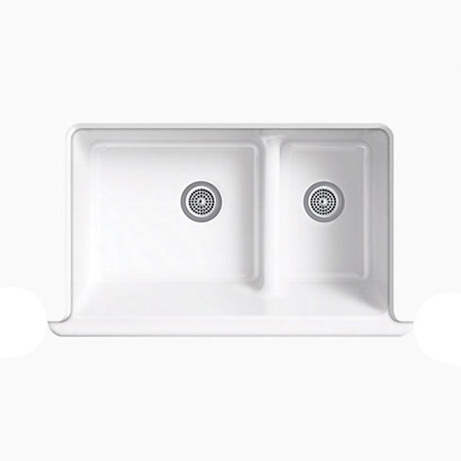 Kohler® Whitehaven® K-6426-FF Large/Medium Kitchen Sink, Rectangular, Cast Iron, Sea Salt, Enamel, Domestic thumbnail 2