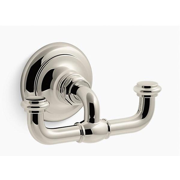 Kohler® Artifacts™ 72572 Double Brass Robe Hook, 4-7/8 inch x 2-5/8 inch x 2-5/8 inch, Vibrant Polished Nickel