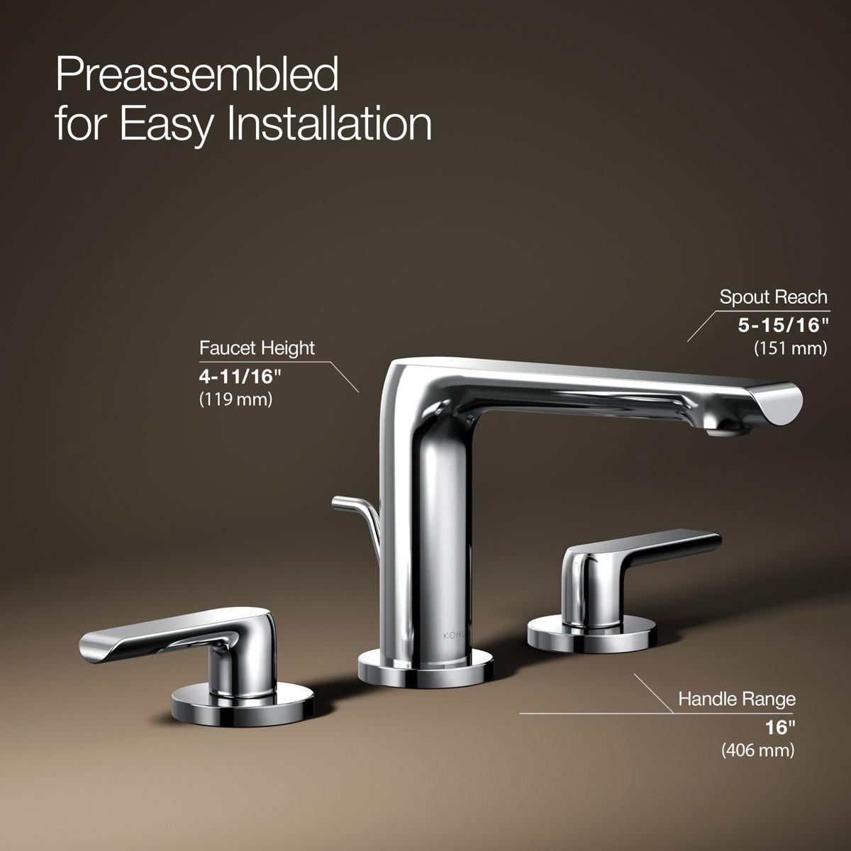 Kohler® Avid® K-97352-4-2MB Bathroom Sink Faucet, 2-Handle, Deck, Widespread, Vibrant® Brushed Moderne Brass thumbnail 2